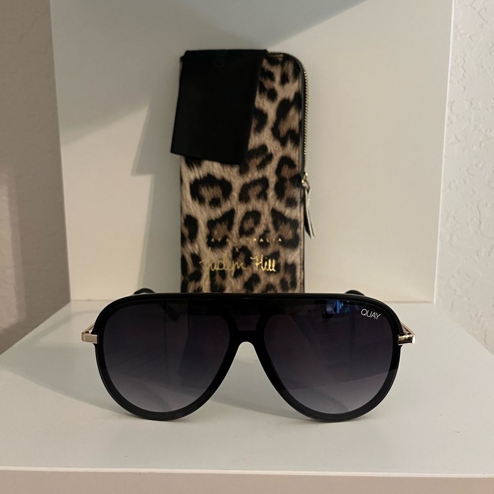 Quay Australia Black Sunglasses with Leopard Case